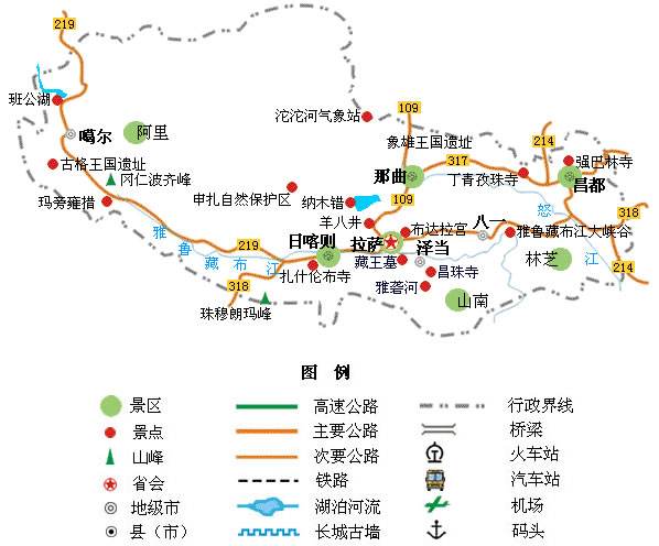 西藏旅游景點分布圖